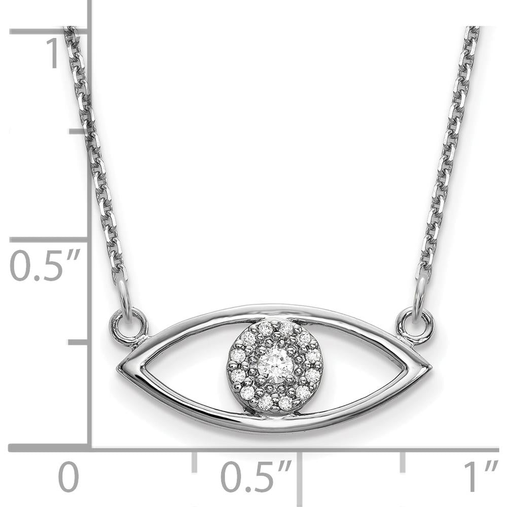 14K White Gold Polished Diamond Evil Eye Necklace - 1/10 Carat Total Diamond Weight by Oro Pregiato