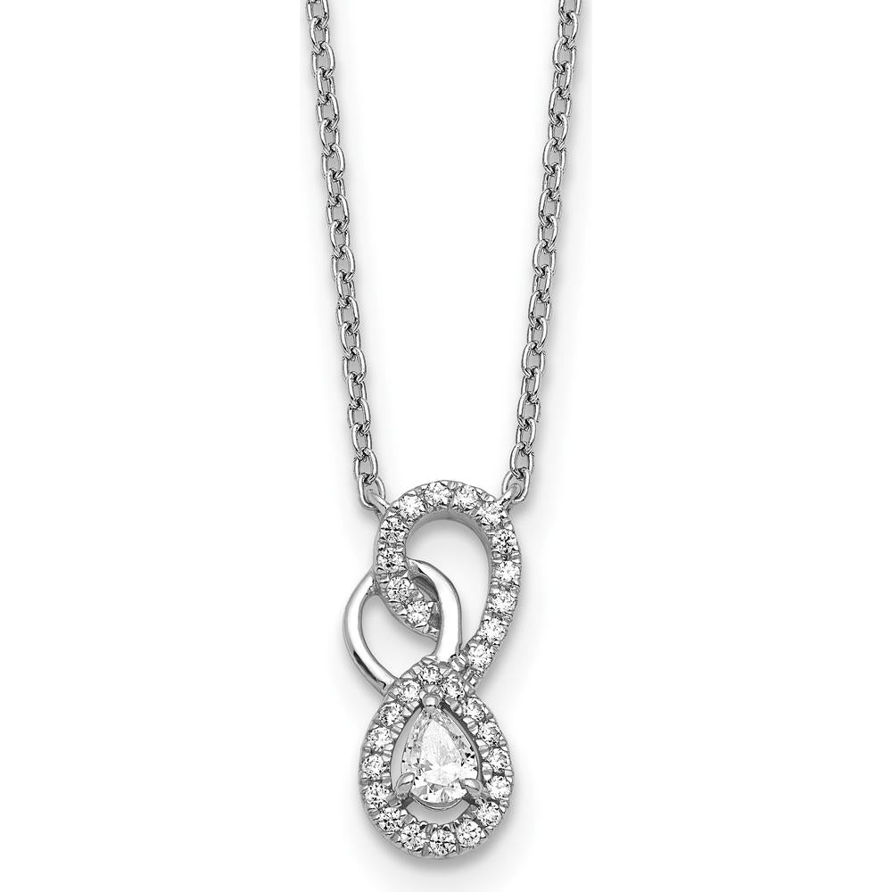14K White Gold Polished Diamond Fancy Infinity Pendant Necklace with Pear-Shaped Diamond - 0.25 Carat Total Diamond Weight by Oro Pregiato
