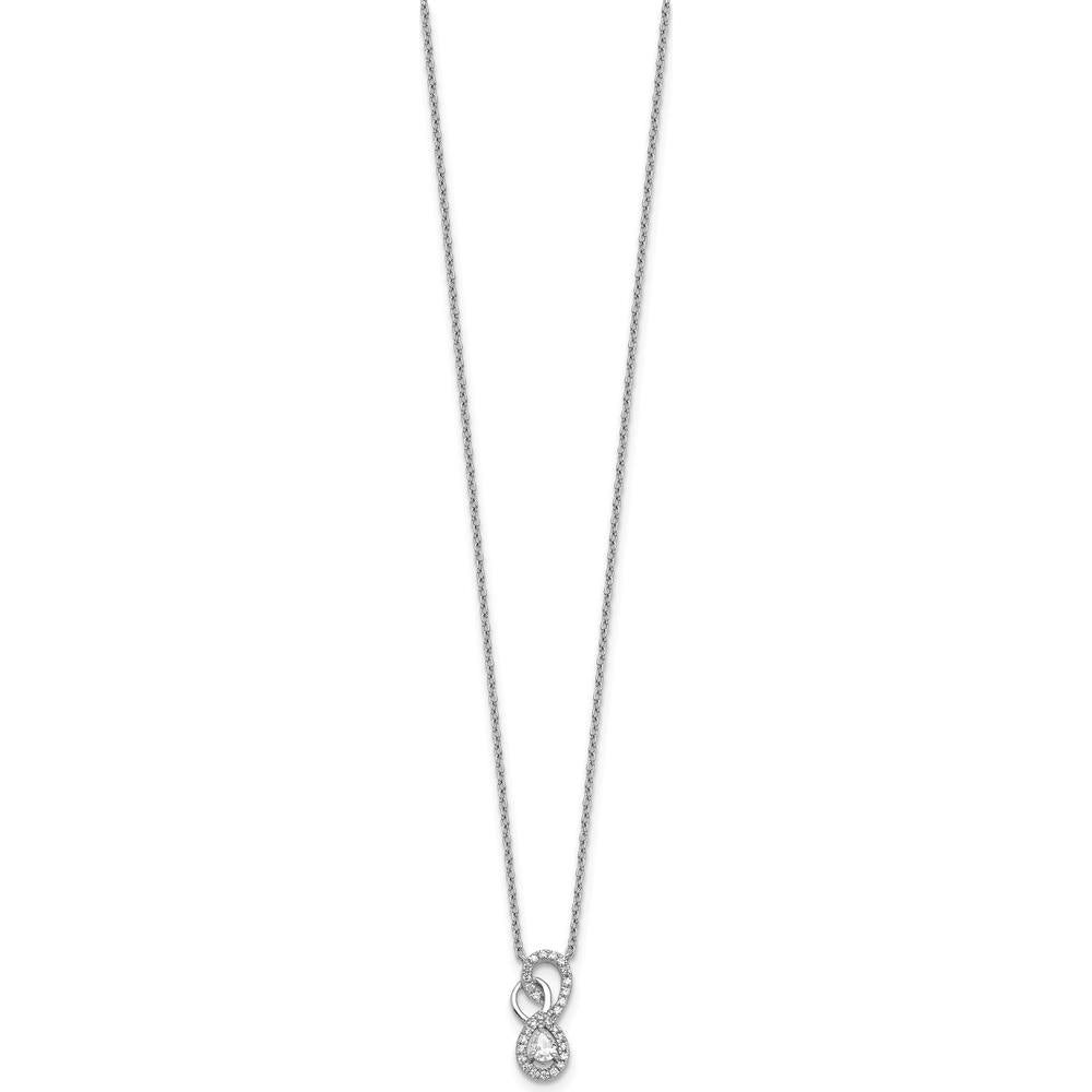 14K White Gold Polished Diamond Fancy Infinity Pendant Necklace with Pear-Shaped Diamond - 0.25 Carat Total Diamond Weight by Oro Pregiato