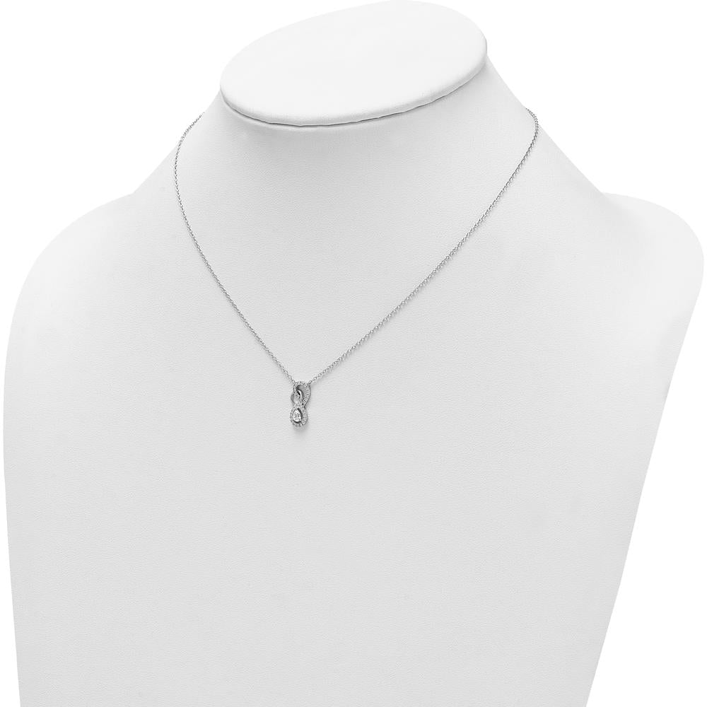 14K White Gold Polished Diamond Fancy Infinity Pendant Necklace with Pear-Shaped Diamond - 0.25 Carat Total Diamond Weight by Oro Pregiato