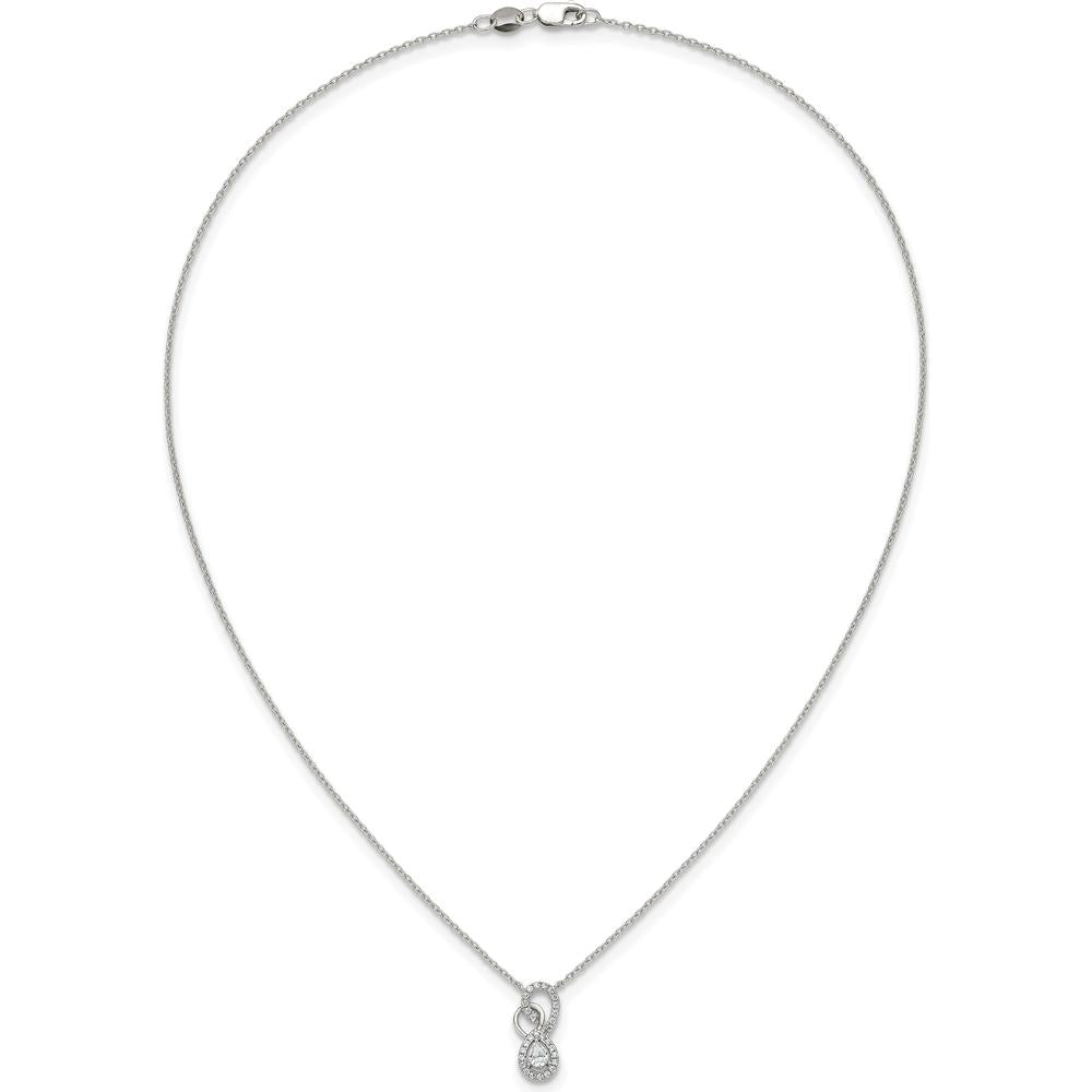 14K White Gold Polished Diamond Fancy Infinity Pendant Necklace with Pear-Shaped Diamond - 0.25 Carat Total Diamond Weight by Oro Pregiato