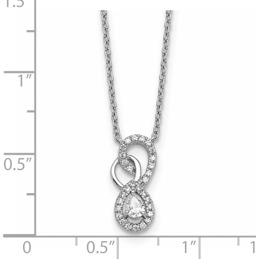 14K White Gold Polished Diamond Fancy Infinity Pendant Necklace with Pear-Shaped Diamond - 0.25 Carat Total Diamond Weight by Oro Pregiato
