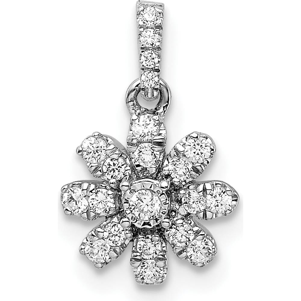14K White Gold Polished Diamond Flower Pendant with Round Diamonds - 1/6 Carat Total Diamond Weight by Oro Pregiato