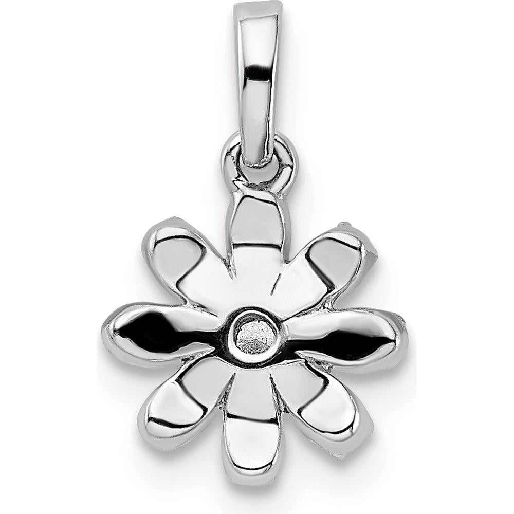 14K White Gold Polished Diamond Flower Pendant with Round Diamonds - 1/6 Carat Total Diamond Weight by Oro Pregiato