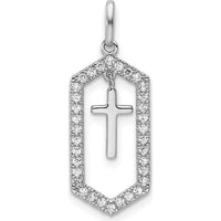 14K White Gold Polished Diamond Framed Dangle Cross Pendant with 1/5 Carat of Round Diamonds by Oro Pregiato