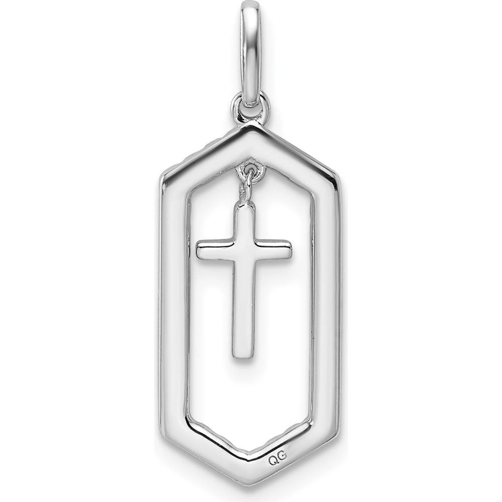 14K White Gold Polished Diamond Framed Dangle Cross Pendant with 1/5 Carat of Round Diamonds by Oro Pregiato