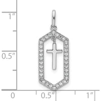 14K White Gold Polished Diamond Framed Dangle Cross Pendant with 1/5 Carat of Round Diamonds by Oro Pregiato
