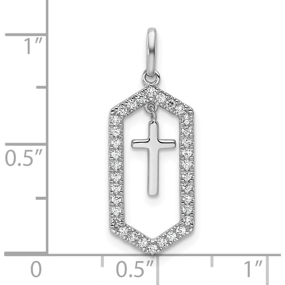 14K White Gold Polished Diamond Framed Dangle Cross Pendant with 1/5 Carat of Round Diamonds by Oro Pregiato