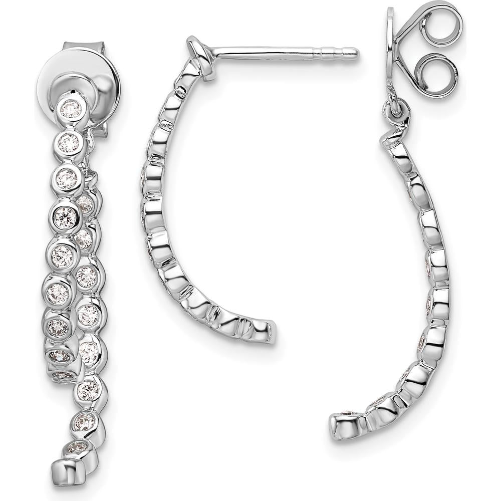 14K White Gold Polished Diamond Front and Back Dangle Earrings - 0.40 Carats Total Diamond Weight by Oro Pregiato