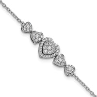 14K White Gold Polished Diamond Heart Bracelet with 5 Diamonds - 5/8 Carats Total Diamond Weight by Oro Pregiato