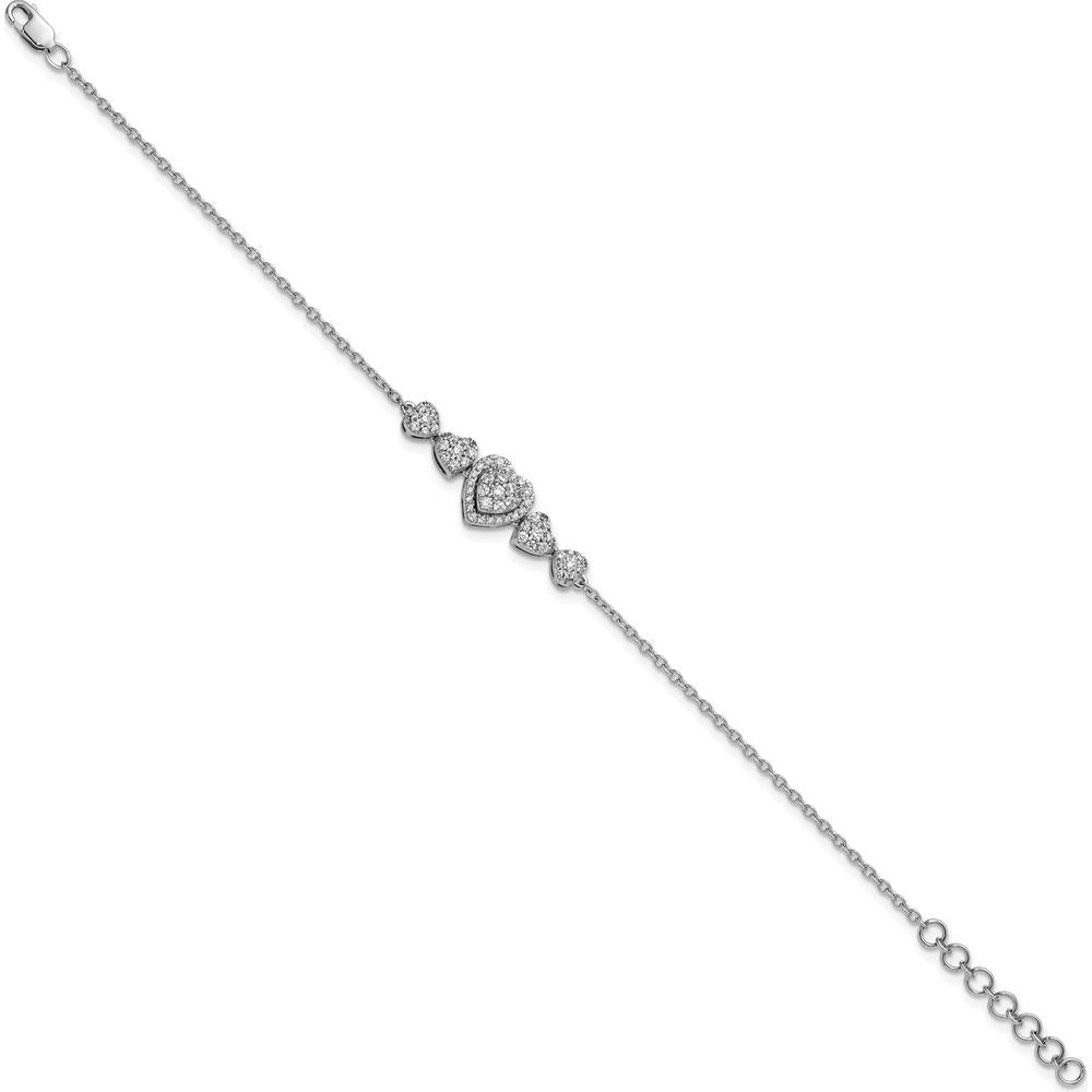 14K White Gold Polished Diamond Heart Bracelet with 5 Diamonds - 5/8 Carats Total Diamond Weight by Oro Pregiato