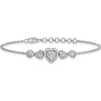 14K White Gold Polished Diamond Heart Bracelet with 5 Diamonds - 5/8 Carats Total Diamond Weight by Oro Pregiato