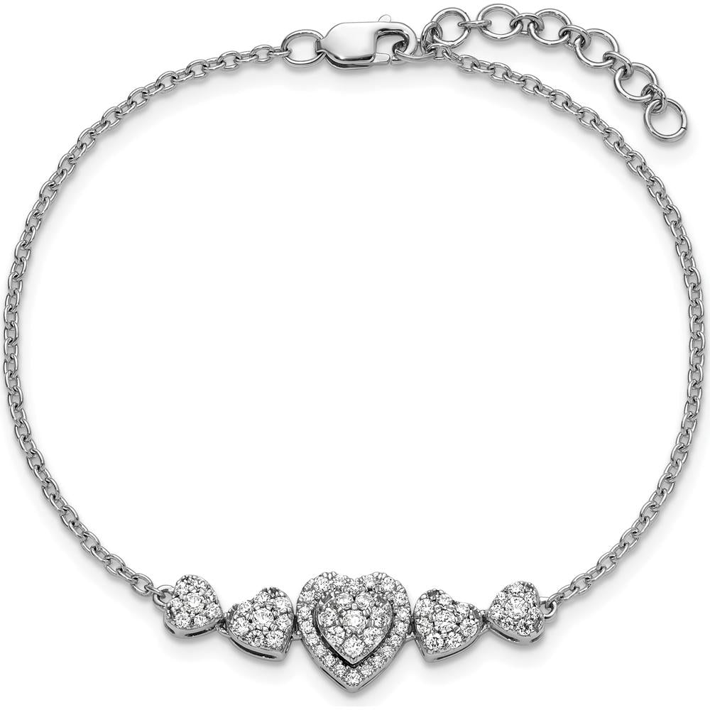 14K White Gold Polished Diamond Heart Bracelet with 5 Diamonds - 5/8 Carats Total Diamond Weight by Oro Pregiato