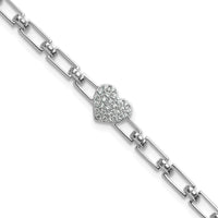 14K White Gold Polished Diamond Heart Cluster Fancy Link Bracelet with 0.15 Carats Diamond - 7" with Extender by Oro Pregiato