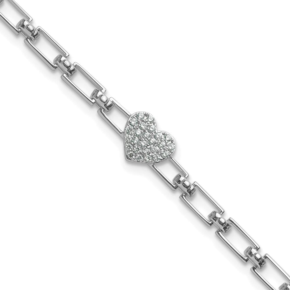 14K White Gold Polished Diamond Heart Cluster Fancy Link Bracelet with 0.15 Carats Diamond - 7" with Extender by Oro Pregiato