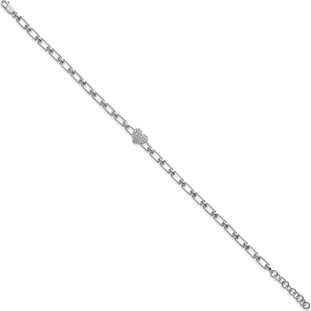 14K White Gold Polished Diamond Heart Cluster Fancy Link Bracelet with 0.15 Carats Diamond - 7" with Extender by Oro Pregiato