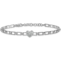 14K White Gold Polished Diamond Heart Cluster Fancy Link Bracelet with 0.15 Carats Diamond - 7" with Extender by Oro Pregiato