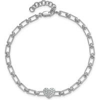 14K White Gold Polished Diamond Heart Cluster Fancy Link Bracelet with 0.15 Carats Diamond - 7" with Extender by Oro Pregiato