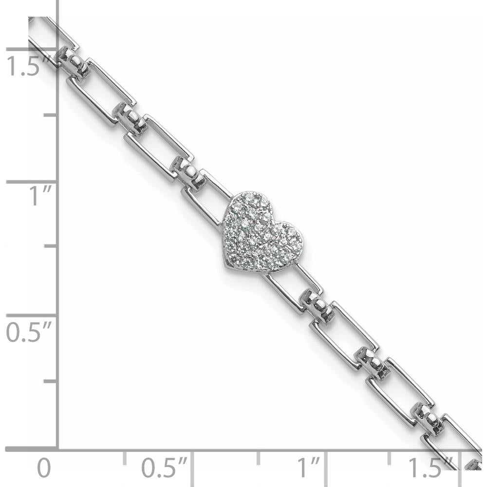 14K White Gold Polished Diamond Heart Cluster Fancy Link Bracelet with 0.15 Carats Diamond - 7" with Extender by Oro Pregiato