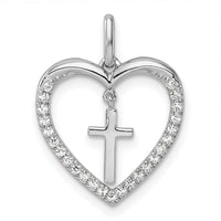 14K White Gold Polished Diamond Heart Dangle Cross Pendant - 1/6 Carat Total Diamond Weight by Oro Pregiato