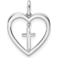 14K White Gold Polished Diamond Heart Dangle Cross Pendant - 1/6 Carat Total Diamond Weight by Oro Pregiato