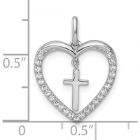14K White Gold Polished Diamond Heart Dangle Cross Pendant - 1/6 Carat Total Diamond Weight by Oro Pregiato