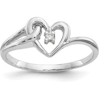 14K White Gold Polished Diamond Heart Ring - 0.02 Carat Total Diamond Weight by Monteluci Fine Jewelry