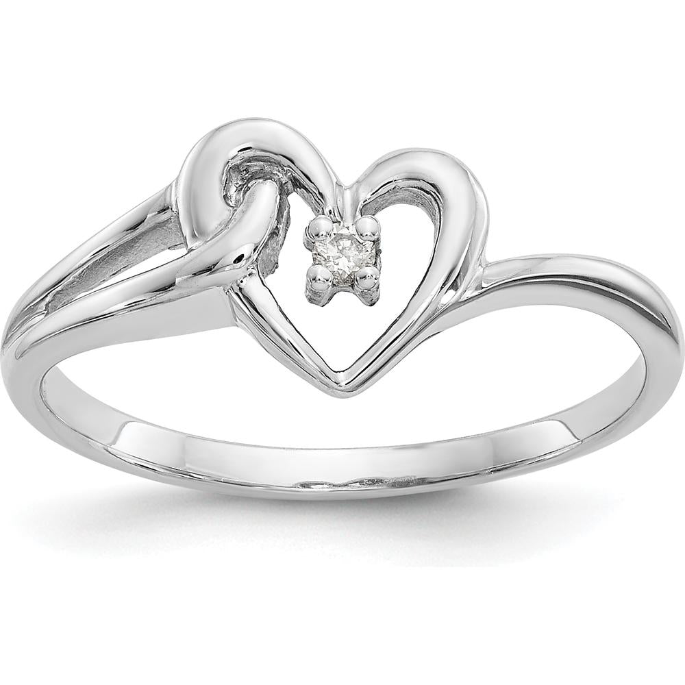 14K White Gold Polished Diamond Heart Ring - 0.02 Carat Total Diamond Weight by Monteluci Fine Jewelry