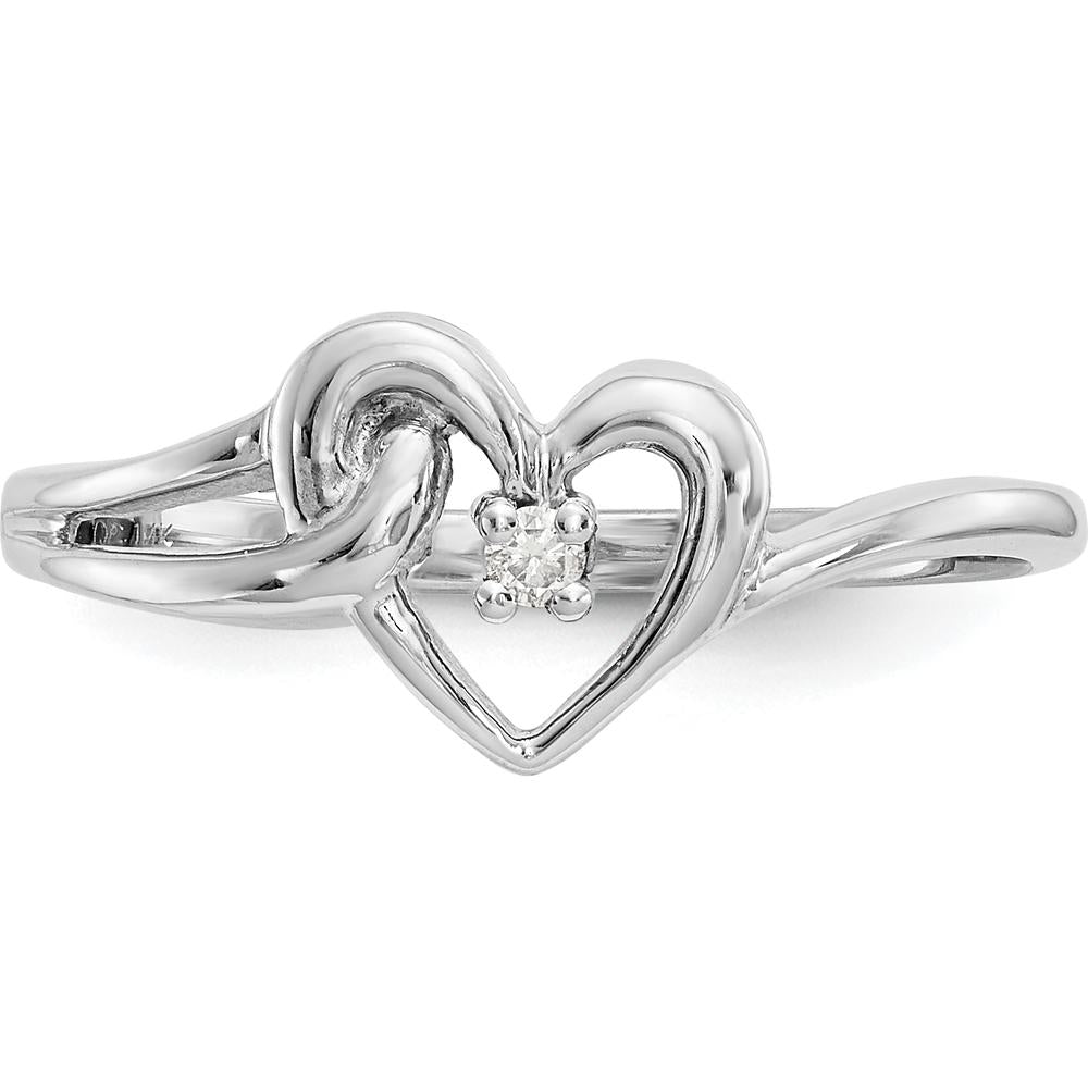 14K White Gold Polished Diamond Heart Ring - 0.02 Carat Total Diamond Weight by Monteluci Fine Jewelry