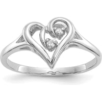 14K White Gold Polished Diamond Heart Ring with 2 Round Diamonds - 0.015 Carat Total Diamond Weight by Monteluci Fine Jewelry