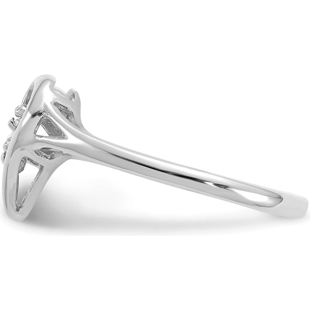 14K White Gold Polished Diamond Heart Ring with 2 Round Diamonds - 0.015 Carat Total Diamond Weight by Monteluci Fine Jewelry