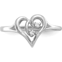 14K White Gold Polished Diamond Heart Ring with 2 Round Diamonds - 0.015 Carat Total Diamond Weight by Monteluci Fine Jewelry