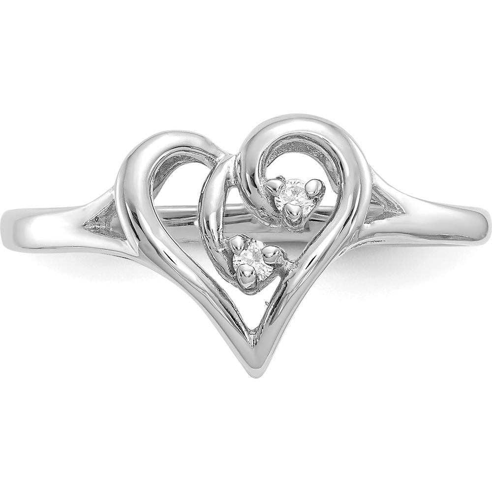 14K White Gold Polished Diamond Heart Ring with 2 Round Diamonds - 0.015 Carat Total Diamond Weight by Monteluci Fine Jewelry