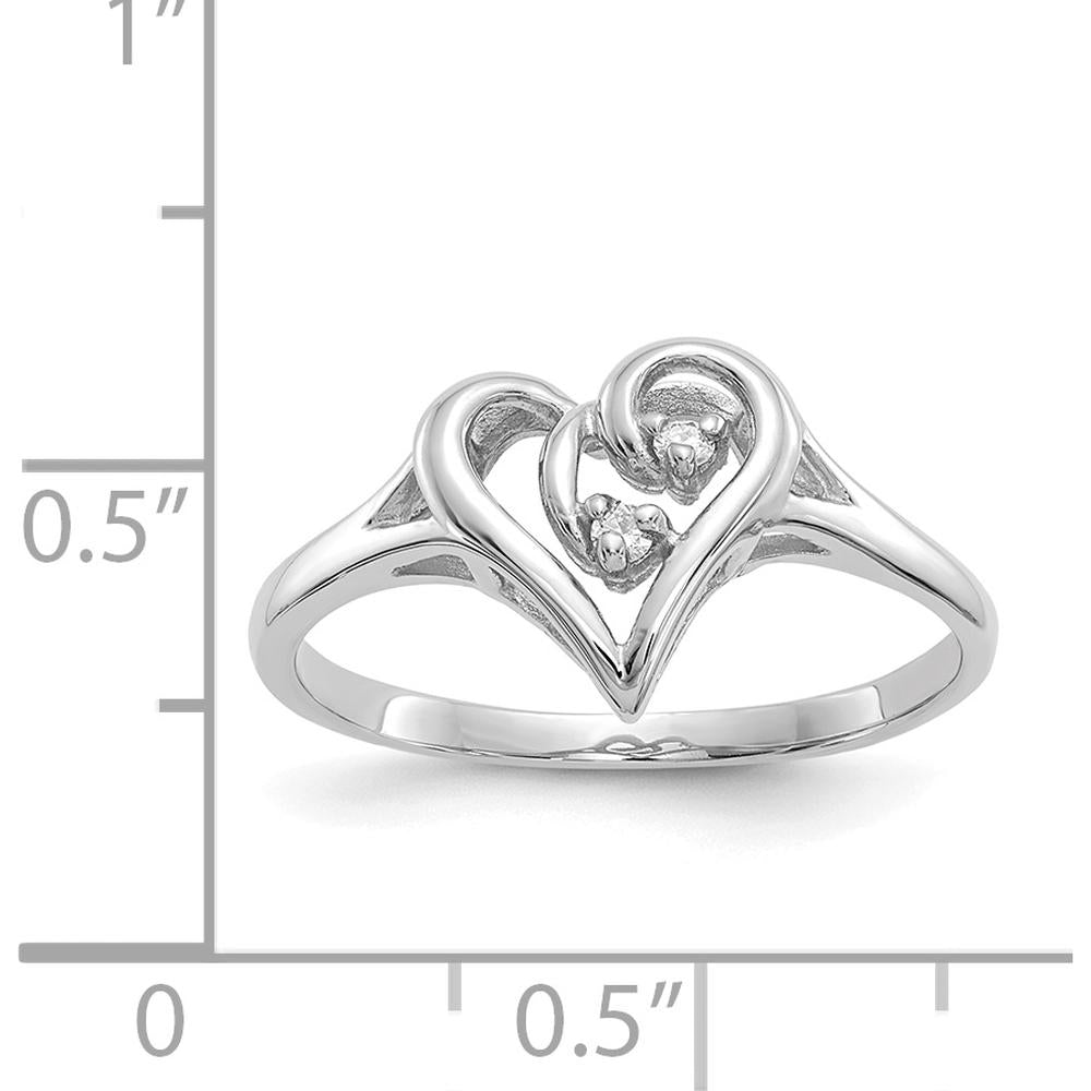 14K White Gold Polished Diamond Heart Ring with 2 Round Diamonds - 0.015 Carat Total Diamond Weight by Monteluci Fine Jewelry