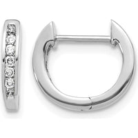 14K White Gold Polished Diamond Hinged Hoop Earrings - 0.01 Carat Total Diamond Weight by Monteluci Fine Jewelry