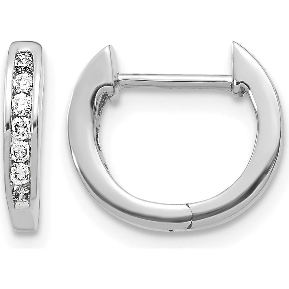 14K White Gold Polished Diamond Hinged Hoop Earrings - 0.01 Carat Total Diamond Weight by Monteluci Fine Jewelry