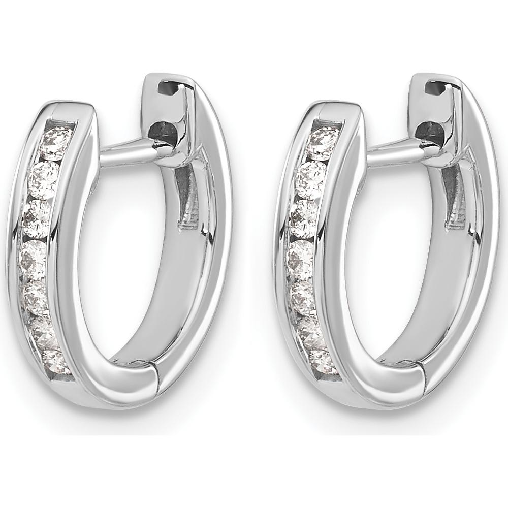 14K White Gold Polished Diamond Hinged Hoop Earrings - 0.01 Carat Total Diamond Weight by Monteluci Fine Jewelry