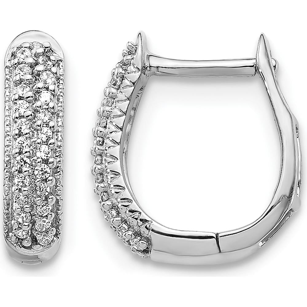 14K White Gold Polished Diamond Hinged Hoop Earrings - 0.014 Carat Total Diamond Weight by Monteluci Fine Jewelry