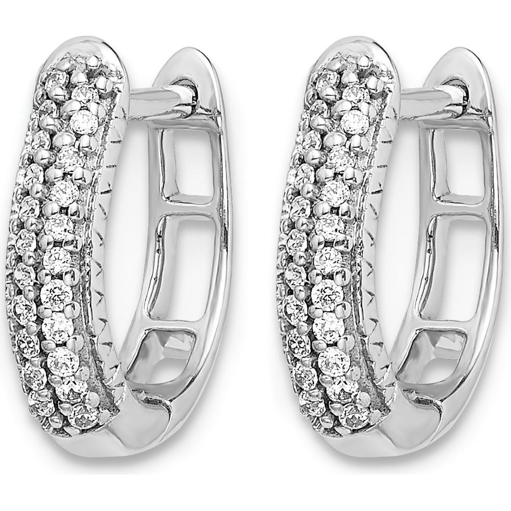 14K White Gold Polished Diamond Hinged Hoop Earrings - 0.014 Carat Total Diamond Weight by Monteluci Fine Jewelry