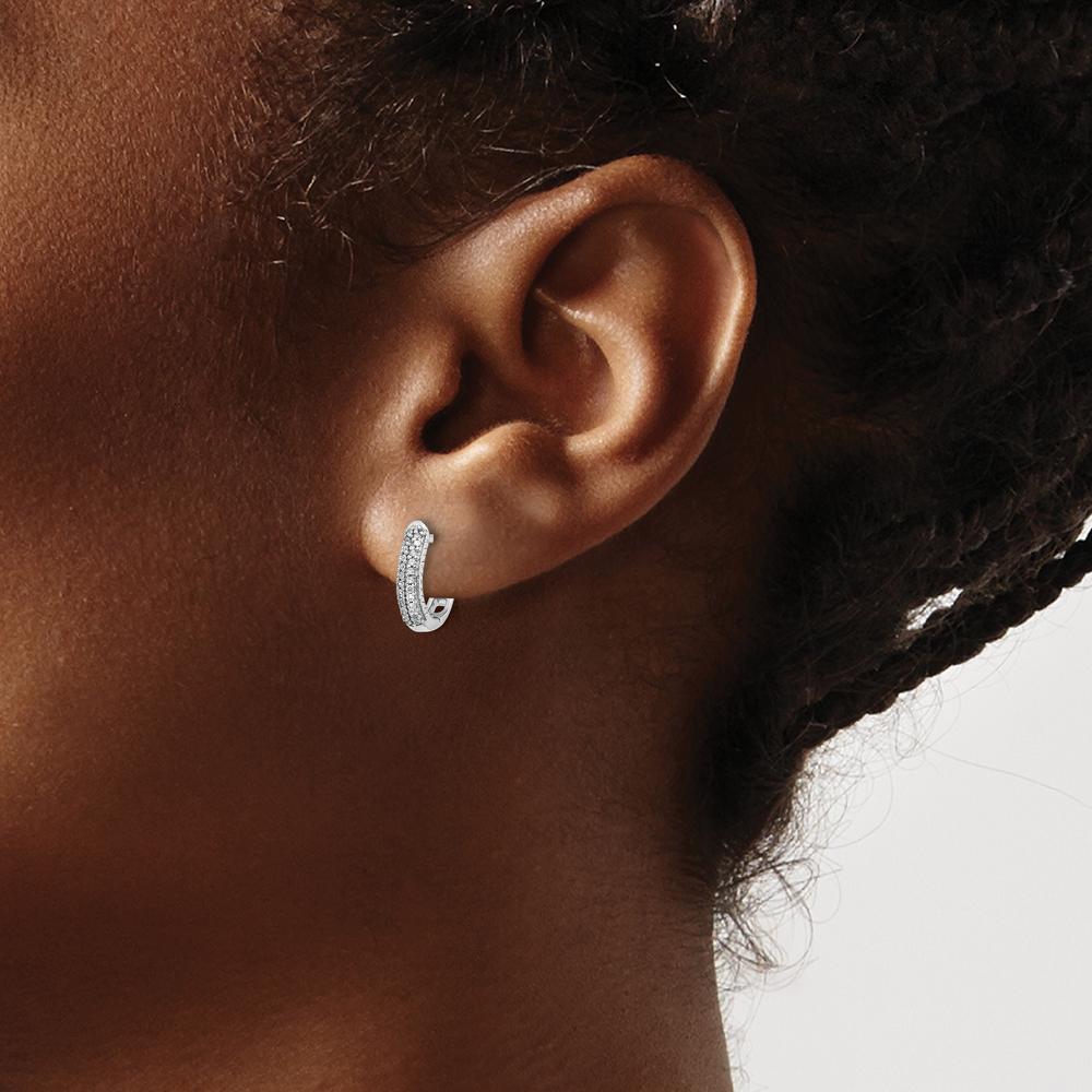 14K White Gold Polished Diamond Hinged Hoop Earrings - 0.014 Carat Total Diamond Weight by Monteluci Fine Jewelry