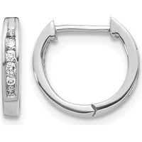 14K White Gold Polished Diamond Hinged Hoop Earrings with 12 Round Brilliant-Cut Diamonds - 0.12 Carat Total Diamond Weight by Monteluci Fine Jewelry