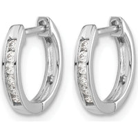 14K White Gold Polished Diamond Hinged Hoop Earrings with 12 Round Brilliant-Cut Diamonds - 0.12 Carat Total Diamond Weight by Monteluci Fine Jewelry