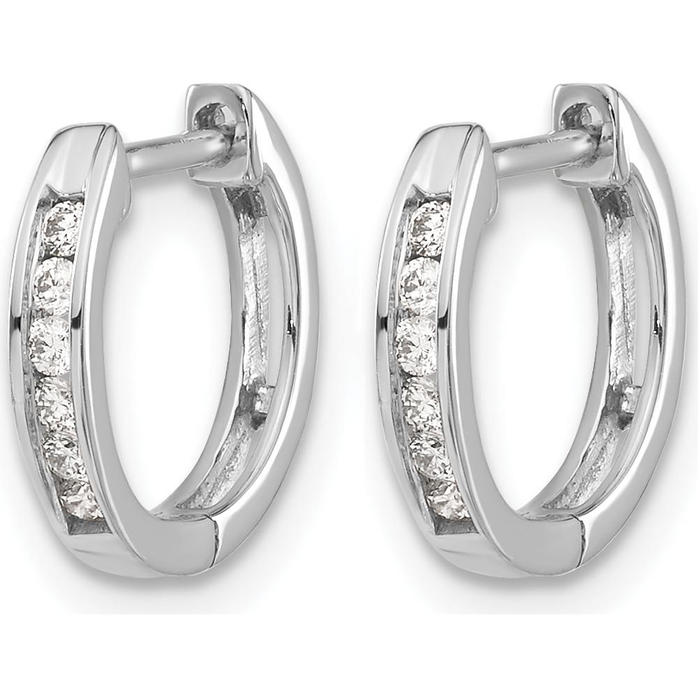 14K White Gold Polished Diamond Hinged Hoop Earrings with 12 Round Brilliant-Cut Diamonds - 0.12 Carat Total Diamond Weight by Monteluci Fine Jewelry