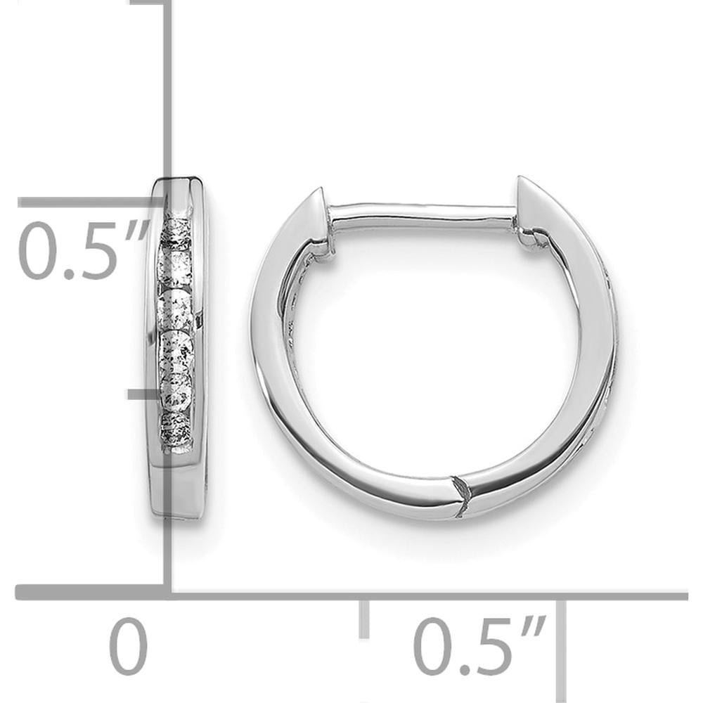14K White Gold Polished Diamond Hinged Hoop Earrings with 12 Round Brilliant-Cut Diamonds - 0.12 Carat Total Diamond Weight by Monteluci Fine Jewelry