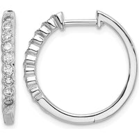 14K White Gold Polished Diamond Hinged Hoop Earrings with Natural Round Diamonds - 0.027 Carat Total Diamond Weight by Monteluci Fine Jewelry