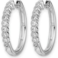 14K White Gold Polished Diamond Hinged Hoop Earrings with Natural Round Diamonds - 0.027 Carat Total Diamond Weight by Monteluci Fine Jewelry