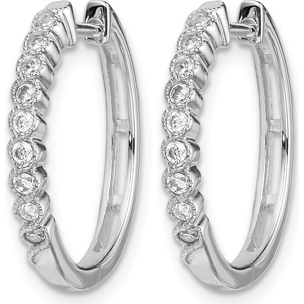 14K White Gold Polished Diamond Hinged Hoop Earrings with Natural Round Diamonds - 0.027 Carat Total Diamond Weight by Monteluci Fine Jewelry