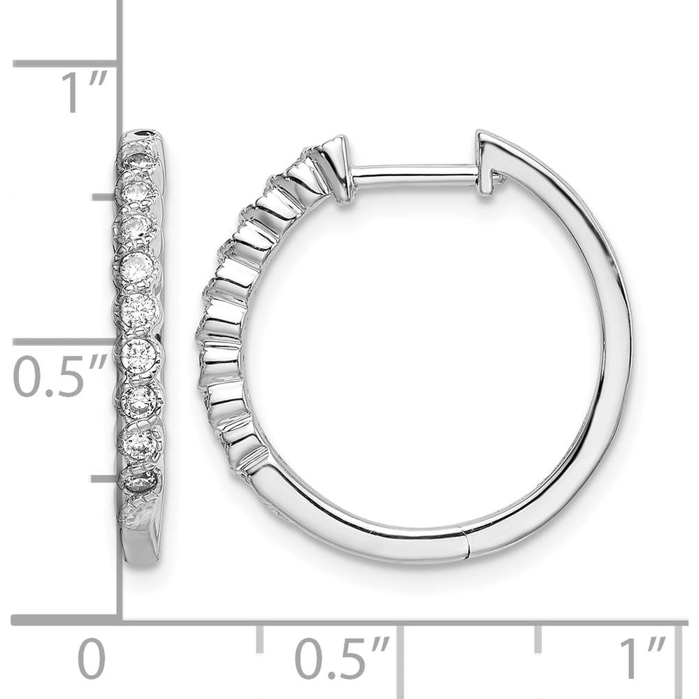 14K White Gold Polished Diamond Hinged Hoop Earrings with Natural Round Diamonds - 0.027 Carat Total Diamond Weight by Monteluci Fine Jewelry