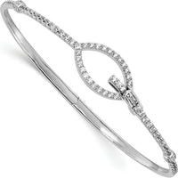 14K White Gold Polished Diamond Hinged Oval Bangle Bracelet - 7/8 Carats Total Diamond Weight by Oro Pregiato