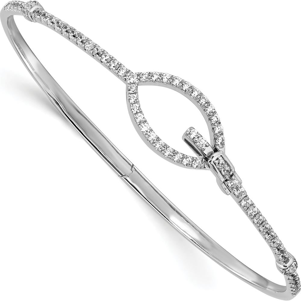 14K White Gold Polished Diamond Hinged Oval Bangle Bracelet - 7/8 Carats Total Diamond Weight by Oro Pregiato